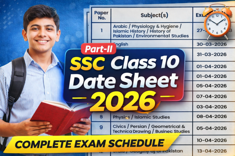 SSC Class 10 Part-II Date Sheet 2026 – Complete Exam Schedule Explained