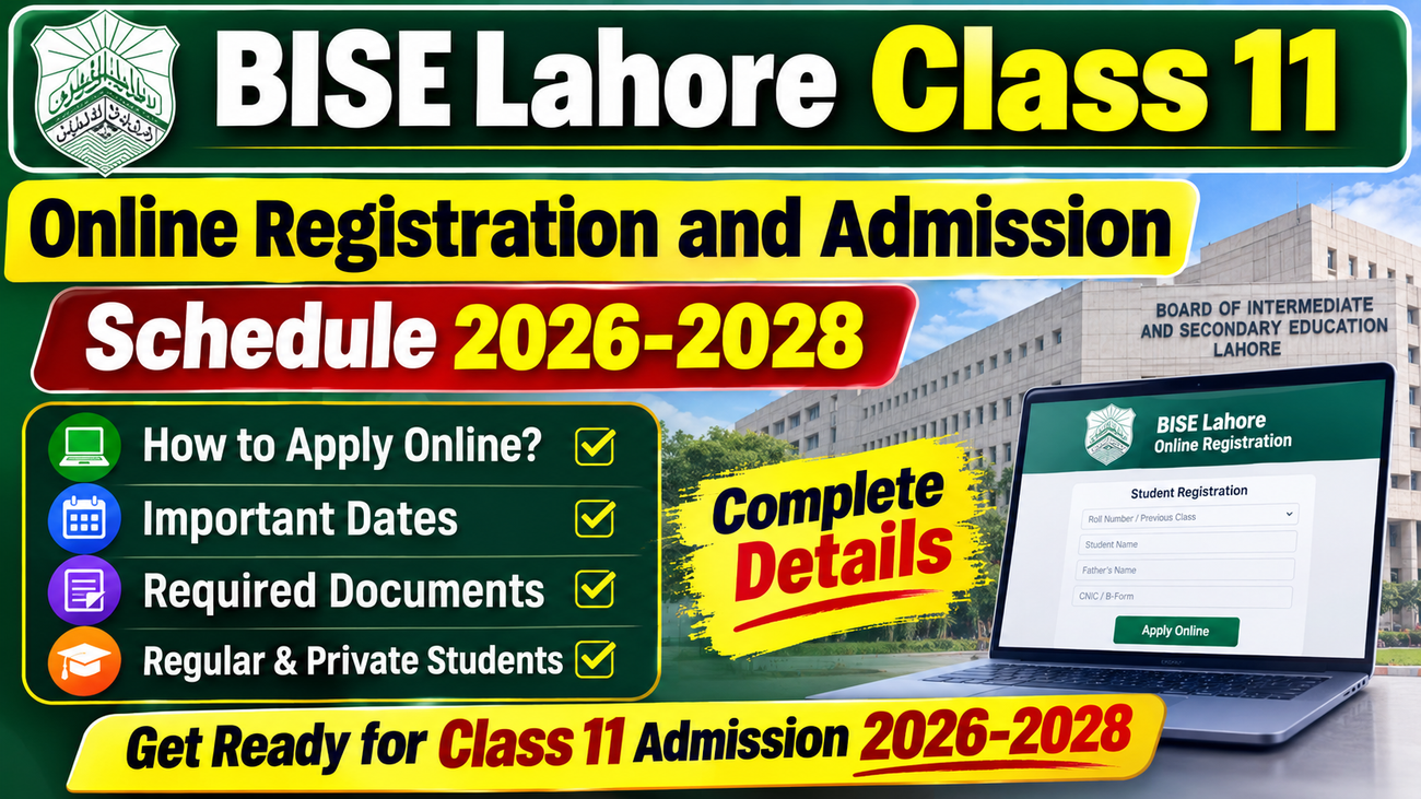 BISE Lahore Class 11 Online Registration and Admission Schedule 2026-2028